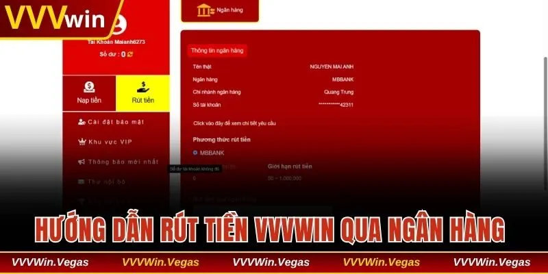 Hướng dẫn rút tiền VVVwin qua phương thức ngân hàng 